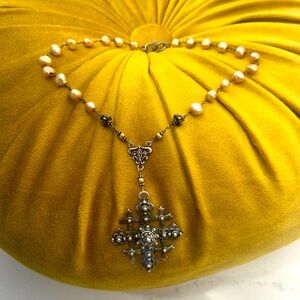 Virgins Saints & Angels Pearl/Burnished Silver Necklace